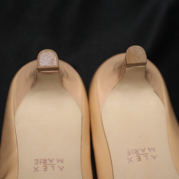 Alex Marie Patent Nude Beige Rhinestone Embellished Peep Toe Heels - Picture 8 of 15